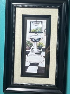 Black and White Bathroom Pedestal Sink Glass Art